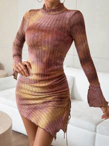 SHEIN Privé Women's Stand Neck Asymmetrical Knit Sweater Dress - Multicolor - View 4