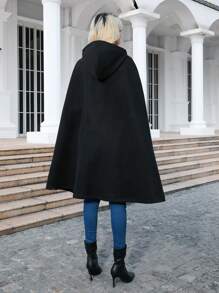 SHEIN Clasi Hooded Cape Coat - Black - View 2