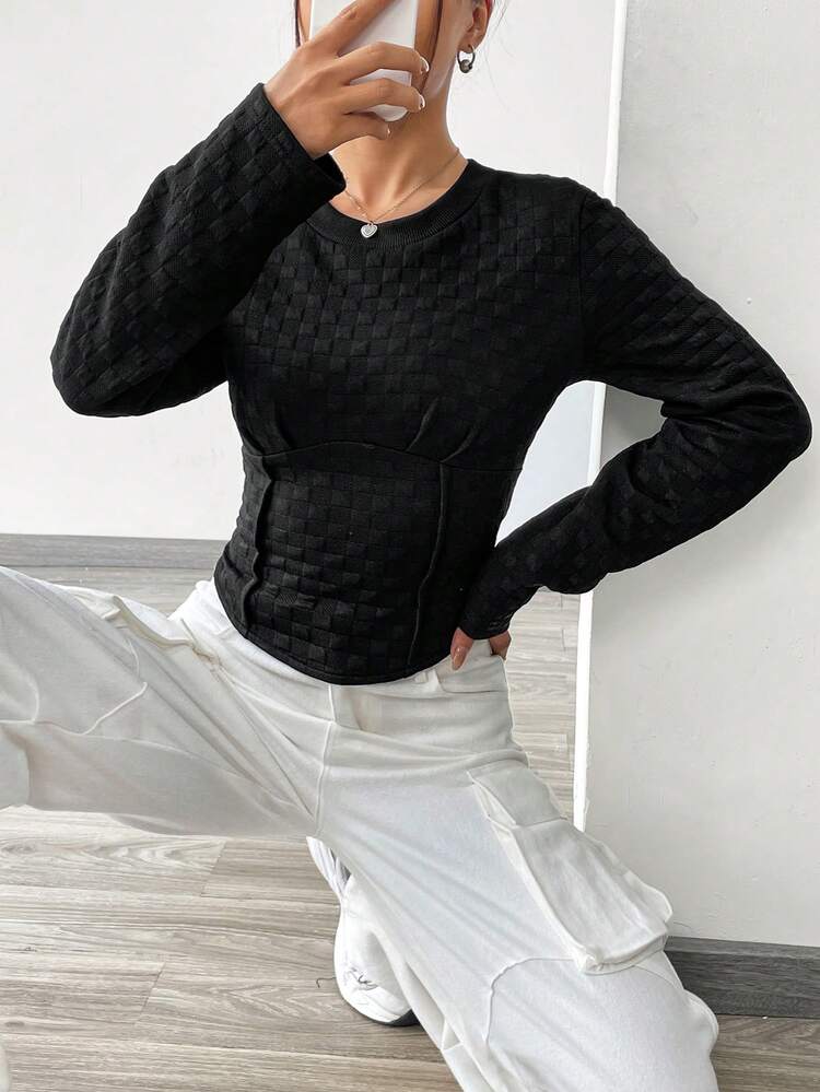 Women's Short Cropped Sweatshirt With Drawstring Waist Pullover Fall Sweatshirt
