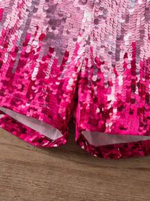 SHEIN 年輕女孩漸層閃片印花短褲，適合派對穿著 - 彩色 - 查看 6