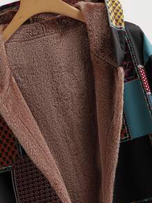 EMERY ROSE 大尺碼復古拼接印花連帽保暖外套，秋冬季節 - 綠色 - 查看 6