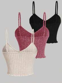 SHEIN ChicEase 3 cái/bộ Màu thuần Áo ba lỗ Áo ba lỗ - Nhiều màu - Xem 2