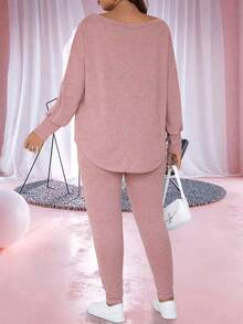 Conjuntos Talla Grande Nudo Canalé Liso Casual - Rosa - Ver 2