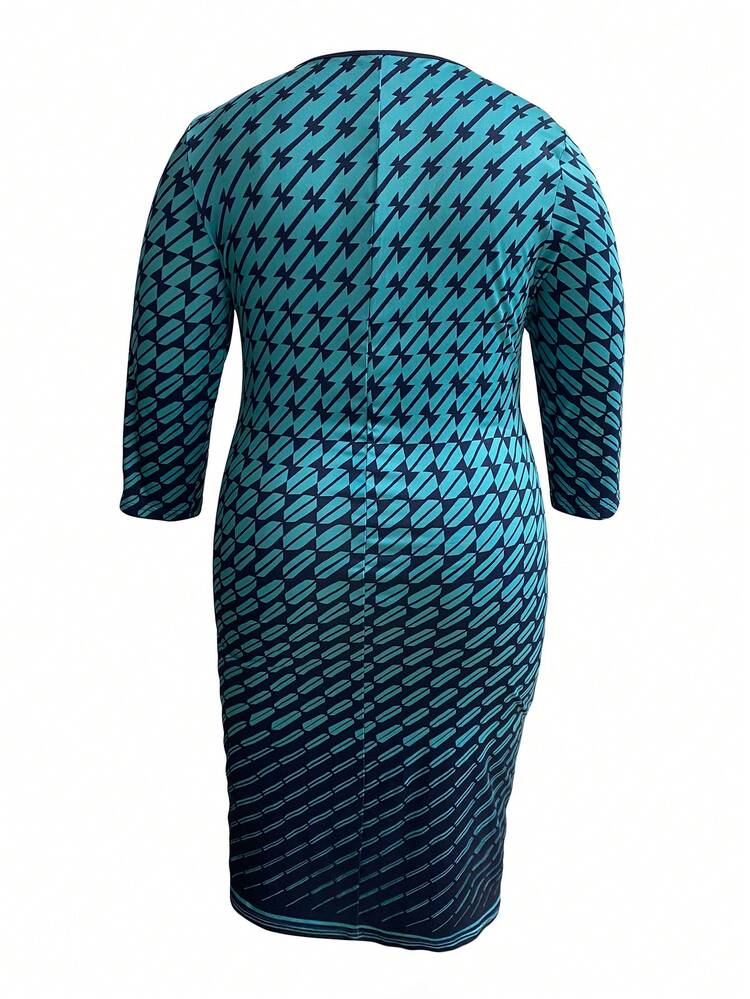 Plus Size Women's Full-length Geometric Print Bodycon Dress