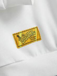 Willy Wonka and the Chocolate Factory X SHEIN Plus號字母&花園圖形束口帽白色連帽衛衣 - 白色 - 查看 6