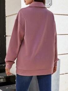 EURMUSE Kangaroo Pocket Drop Shoulder Sweatshirt - Pink - View 2