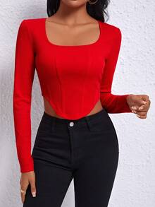 SHEIN Essnce 女款純色t恤 - 紅色 - 查看 6