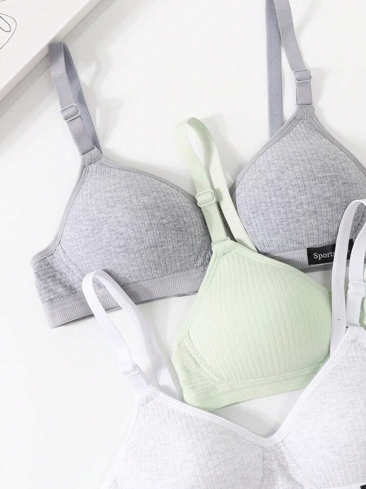 Conjunto de 3 piezas de ropa interior básica para adolescentes con sujetadores lisos y cómodos (con almohadillas), para cualquier época del año - Multicolor - Añade 3