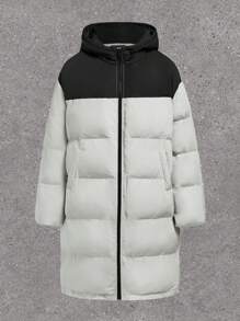 SHEIN EZwear Colorblock Hooded Padded Coat With Letter Print - Multicolor - View 1