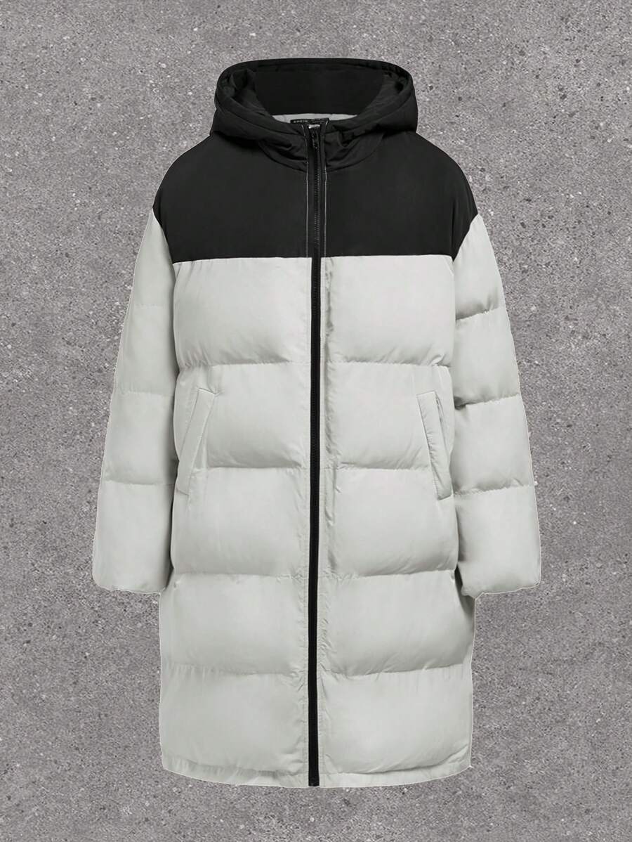 SHEIN EZwear Colorblock Hooded Padded Coat With Letter Print - Multicolor - View 1