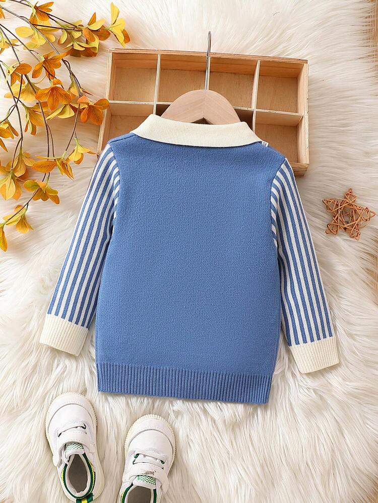 Baby Boys' Striped And Text Print Sweater