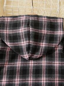 SHEIN Toddler Girls' Plaid Fleece Patchwork Hooded Coat For Autumn/winter