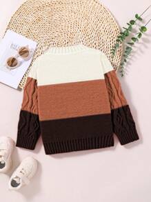 SHEIN 幼兒男童拼色套頭毛衣 - 巧克力棕 - 查看 2