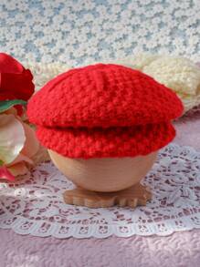 Red Knitted Newborn Baby Boys' Beret Hat, Perfect For Newborn Photography - Red - View 4