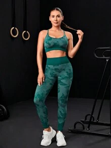 Powerista Conjunto de ropa deportiva para mujer - Conjunto de entrenamiento - Verde - Ver 5