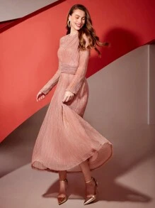 MOTF PREMIUM WOMEN'S SOLID COLOR LONG SLEEVE DRESS - Pink - View 2