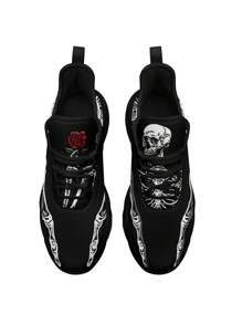 Men's Skull & Hand Bone Print Trail Running Shoes With Blade Outsole, Comfortable Breathable Lightweight Shock Absorption Cushioned Soft Sole