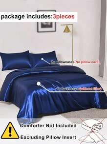 3pcs Solid Color Simulated Silk Polyester Duvet Cover Set