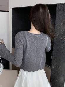 DAZY Women's Lapel Collar Cardigan With Front Buttons - Grey - View 7