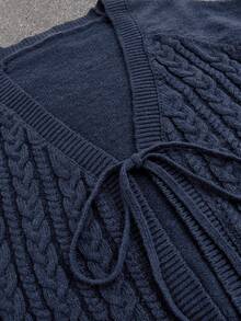 SHEIN EZwear 前繫帶麻花編織開襟衫 - 寶藍色 - 查看 3