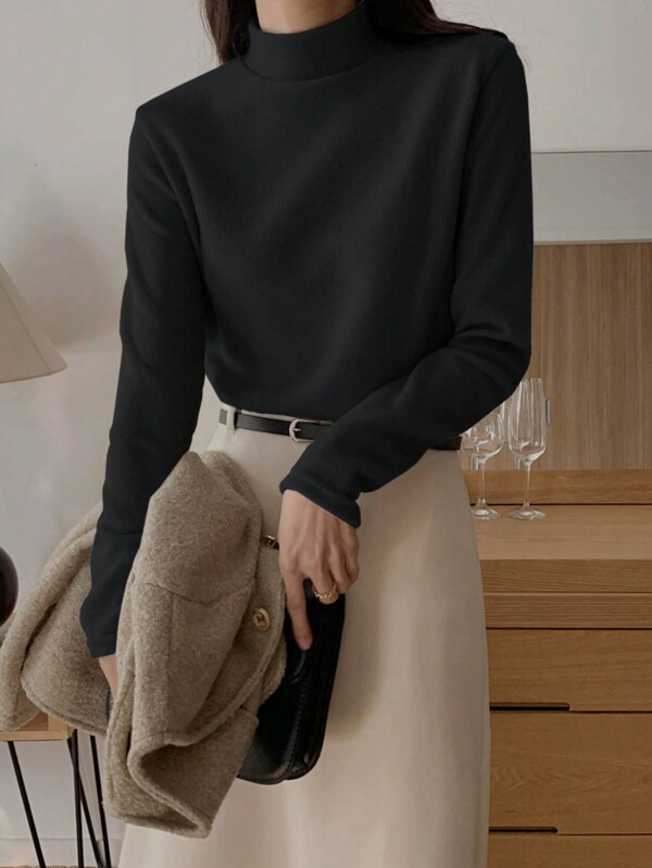 DAZY Women's Solid Color Stand Collar Base Shirt T-Shirt Long Sleeve Women Tops,Fall Women Clothes Stand Collar Women