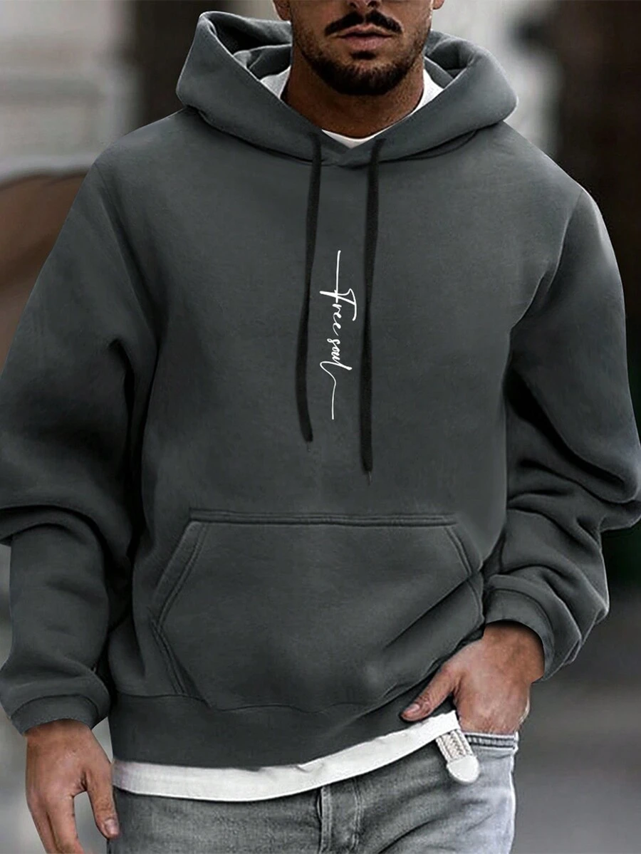 Manfinity Homme 男士灰色印花連帽衛衣 - 深灰色 - 查看 1