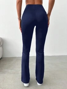 EURMUSE High Waist Button Detail Pants - Navy Blue - View 2