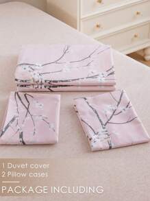 Cherry Blossom Pattern Duvet Cover Set Without Filler, Polyester Bedding For Bedroom