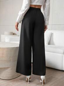 SHEIN Privé Women's High Waisted Wide Leg Pants - Khaki - View 2