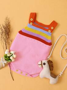 Em bé Cô gái Sọc Khối màu Đan Romper - Hồng - Xem 1
