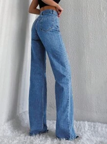 EURMUSE High Waist Straight Leg Jeans - Blue - View 4
