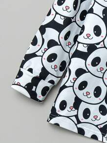 青少年男孩經典格子全印花字母標誌長袖長褲睡衣套裝 - 黑與白 - 查看 4