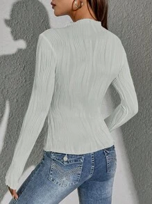 SHEIN Essnce Màu thuần Một nửa Áo cao cổ Tay áo dài Áo thun - Màu Xám nhạt - Xem 2