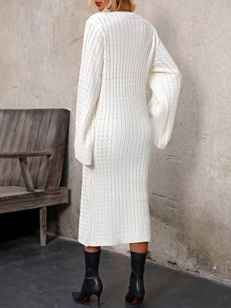 Women's Solid Color Bell Sleeve Sweater Dress Without Belt Fall Cloth For Women