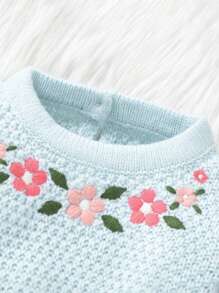 SHEIN 嬰兒女寶寶花紋純色針織連體衣 - 綠色 - 查看 3