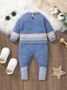 SHEIN Baby Boy Sweater Jumpsuit With Little Horse Pattern Autumn Fall - Dusty Blue - View 2