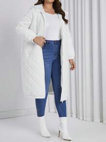 SHEIN Essnce Áo khoác trùm đầu màu trơn cỡ lớn có đệm - trắng - Xem 6