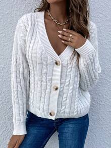 SHEIN LUNE Xoắn Dan Thả vai Áo len Mở - Màu be - Xem 6