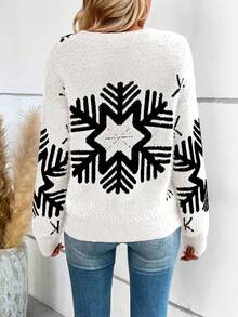 SHEIN LUNE Women'S Snowflake Pattern Plush Drop Shoulder Sweater - White - View 2