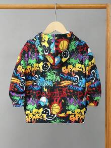 SHEIN Young Boys' Hooded Sports Long Sleeve Sweatshirt With Pattern - Multicolor - View 2