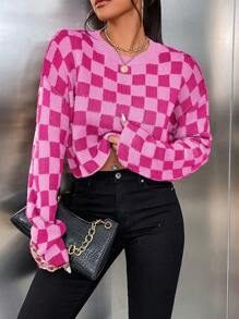 SHEIN Privé Bàn cờ Mẫu Thả vai Quần skinny Áo len - Nhiều màu - Xem 1