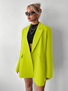 EURMUSE Lapel Collar Two-button Blazer - Lime Green - View 3