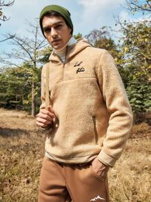 In My Nature In My Nature Herren Outdoor Sherpa Fleece Hoodie Jacke Mit Englischer Stickerei Und Reißverschluss Details