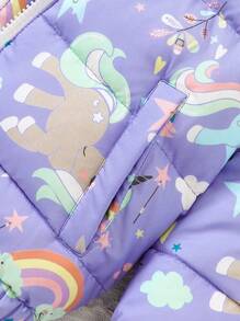 SHEIN 幼兒女孩可愛的獨角獸印花棉墊外套 - 紫色 - 查看 6