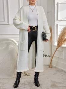 SHEIN White Cardigan With Pockets And Open Front - Apricot - View 4