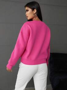SHEIN PETITE Letter Graphic Drop Shoulder Sweatshirt - Hot Pink - View 2