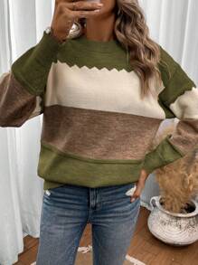 SHEIN LUNE Color Block Drop Shoulder Sweater,Long Sleeve Tops In Fall/Winter - Multicolor - View 7