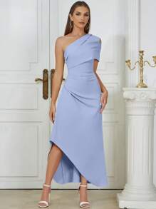 优雅性感单肩无袖不对称紧身连衣裙女士