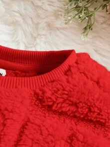 SHEIN Đứa bé gái Dễ thương Hình trái tim Dày lên Lông cừu Vòng cổ Áo nỉ - Đỏ - Xem 3