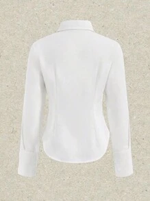 SHEIN EZwear قميص أمامي بأزرار مع ربطة عنق، ملابس علوية بأكمام طويلة